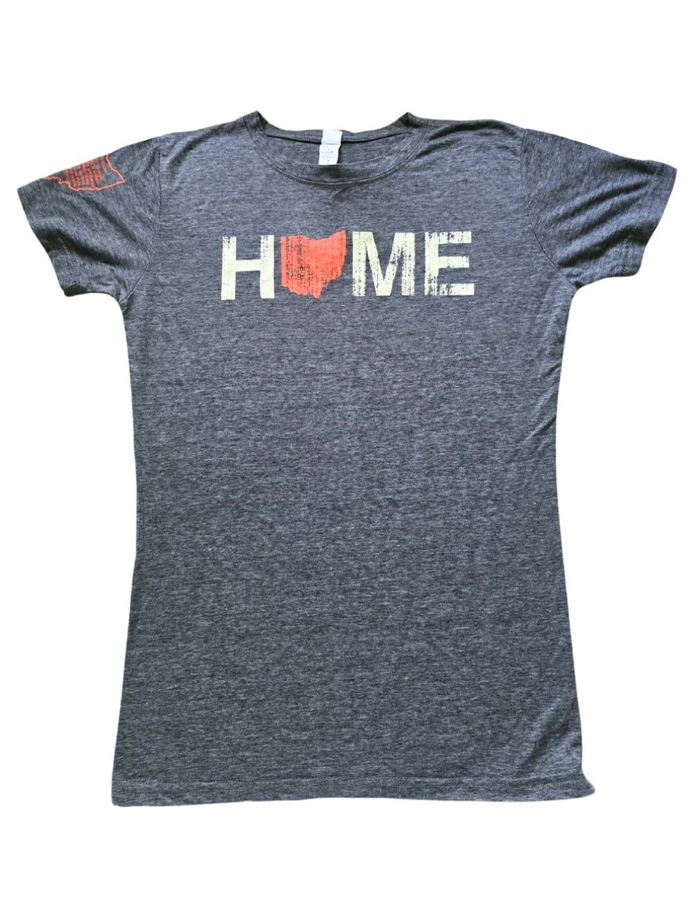 Ohio HOME Graphic Tee Be Ohio Proud Charcoal Orange Distressed Medium
